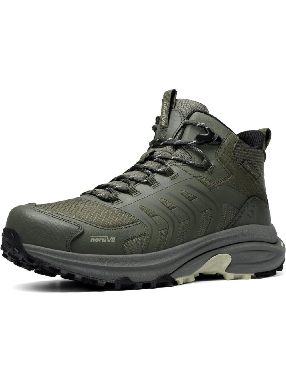 Men's Army Green Trekking Shoes Mid Top Round Toe Non Slip Zipper Hiking Boots